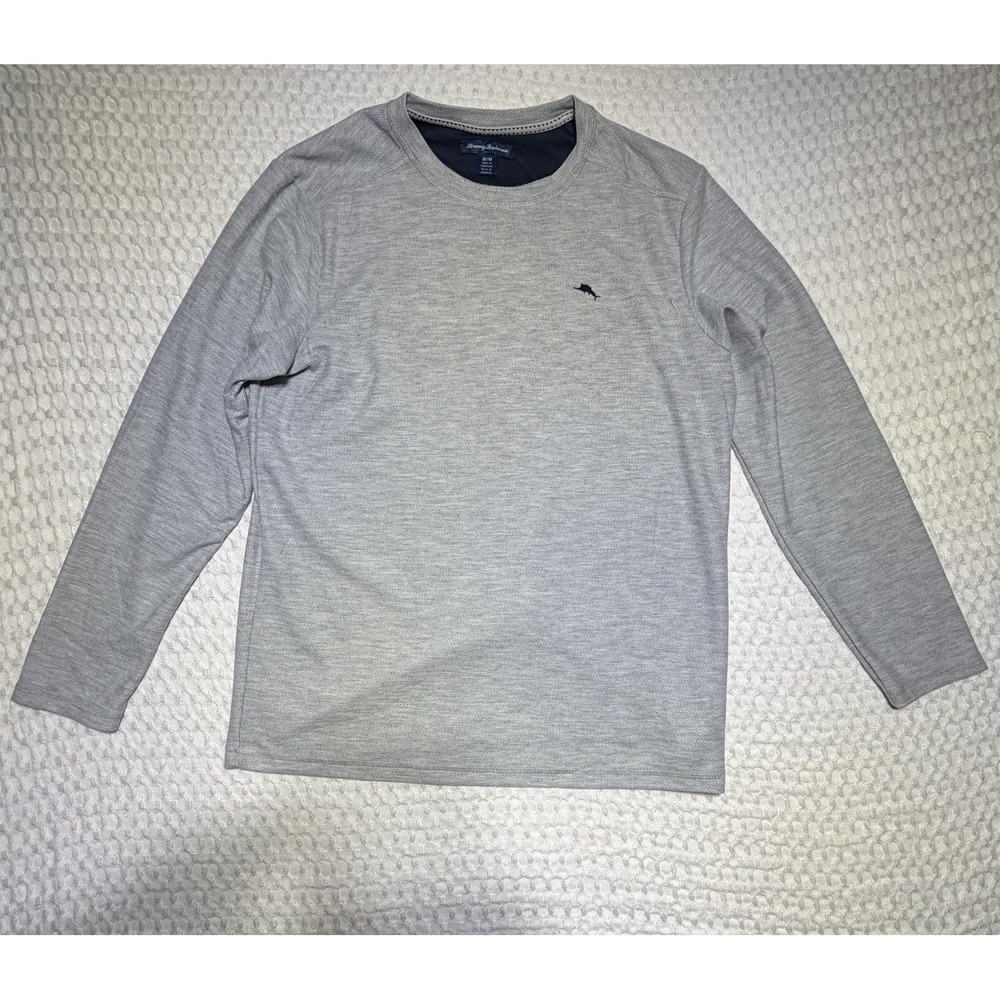 Tommy Bahama Long Sleeve Crewneck Shirt Gray Textured‎ Knit Logo Men's M